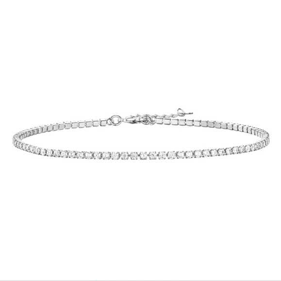Povoi Jewelry - 14K Gold Plated Adjustable Tennis CZ Anklets In White Gold